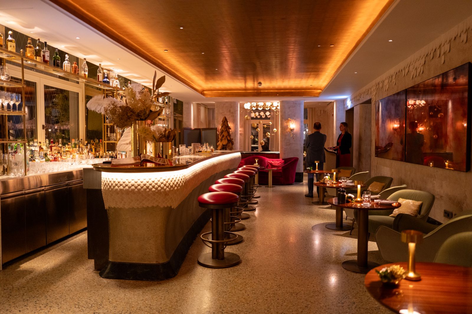 Elegant restaurant and lounge bar with warm ambient lighting